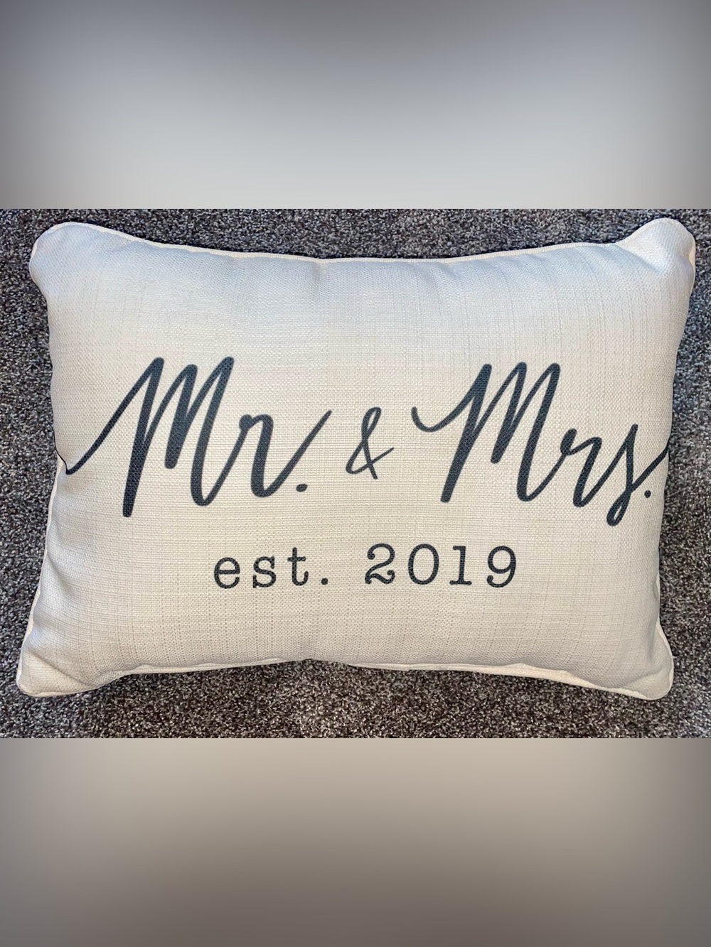 Mr. & Mrs. 'est. 2019' Accent Pillow - Cream with Black Script